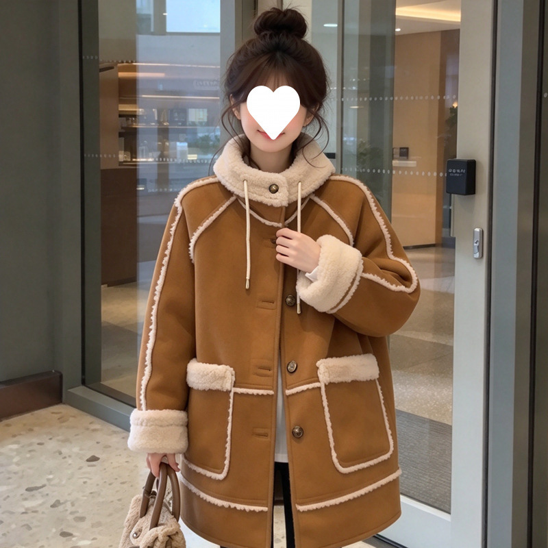 Women's faux suede coat with lambswool lining