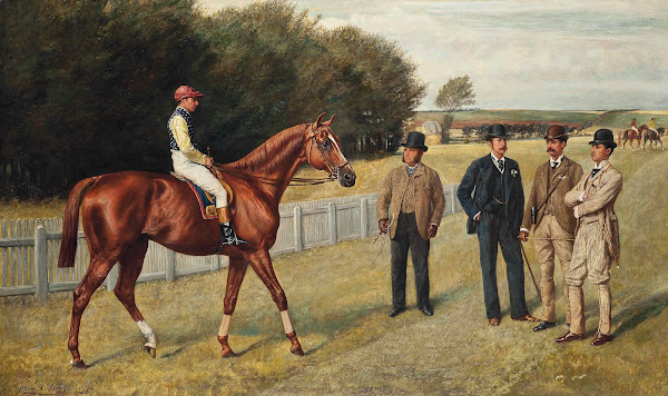 The racehorse Kingswood with C Wood up the trainer Sherrad and Sir G Chetwynnd B