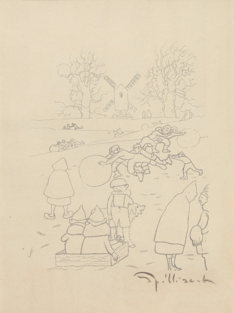Jeu de neige devant le moulin 1918
