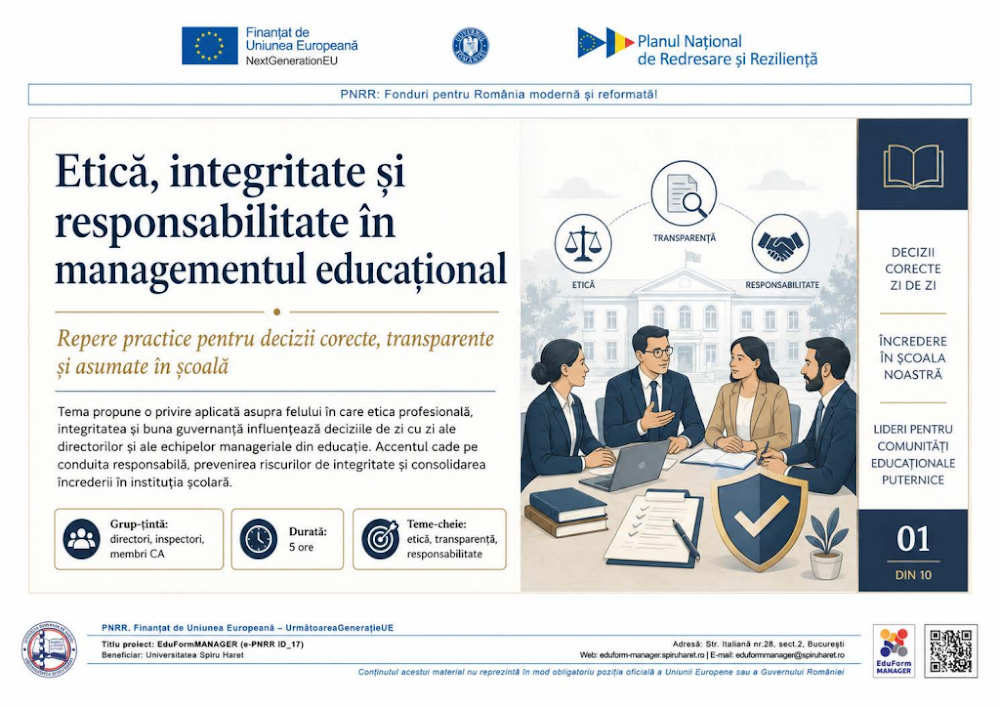 Coperta ghidului Etică, integritate și responsabilitate în managementul educațional