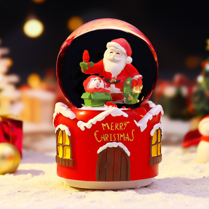 Weihnachts-Spieluhr mit Glaskugel und Schneeeffekt