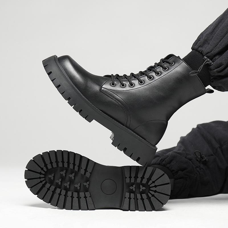 Men's Platform Boots, Lace-up Boots, Zipper, Faux Leather