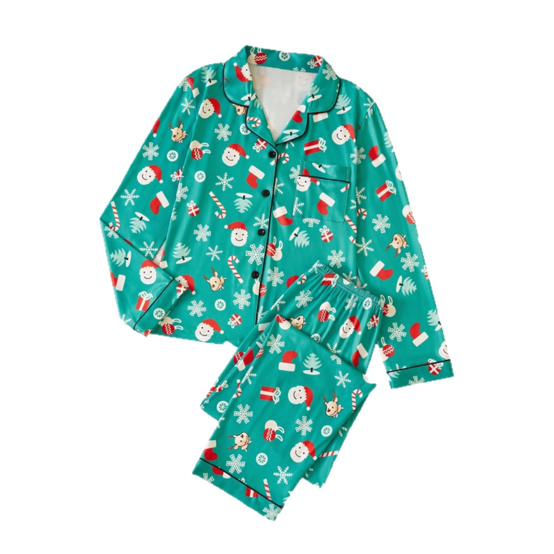 Ladies' pajama set, long-sleeved, with lapel collar and Christmas motifs
