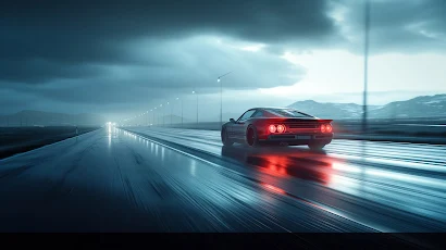 Ai Art, Clouds, Driving, Sports Car, Highway 5K Wallpaper Background