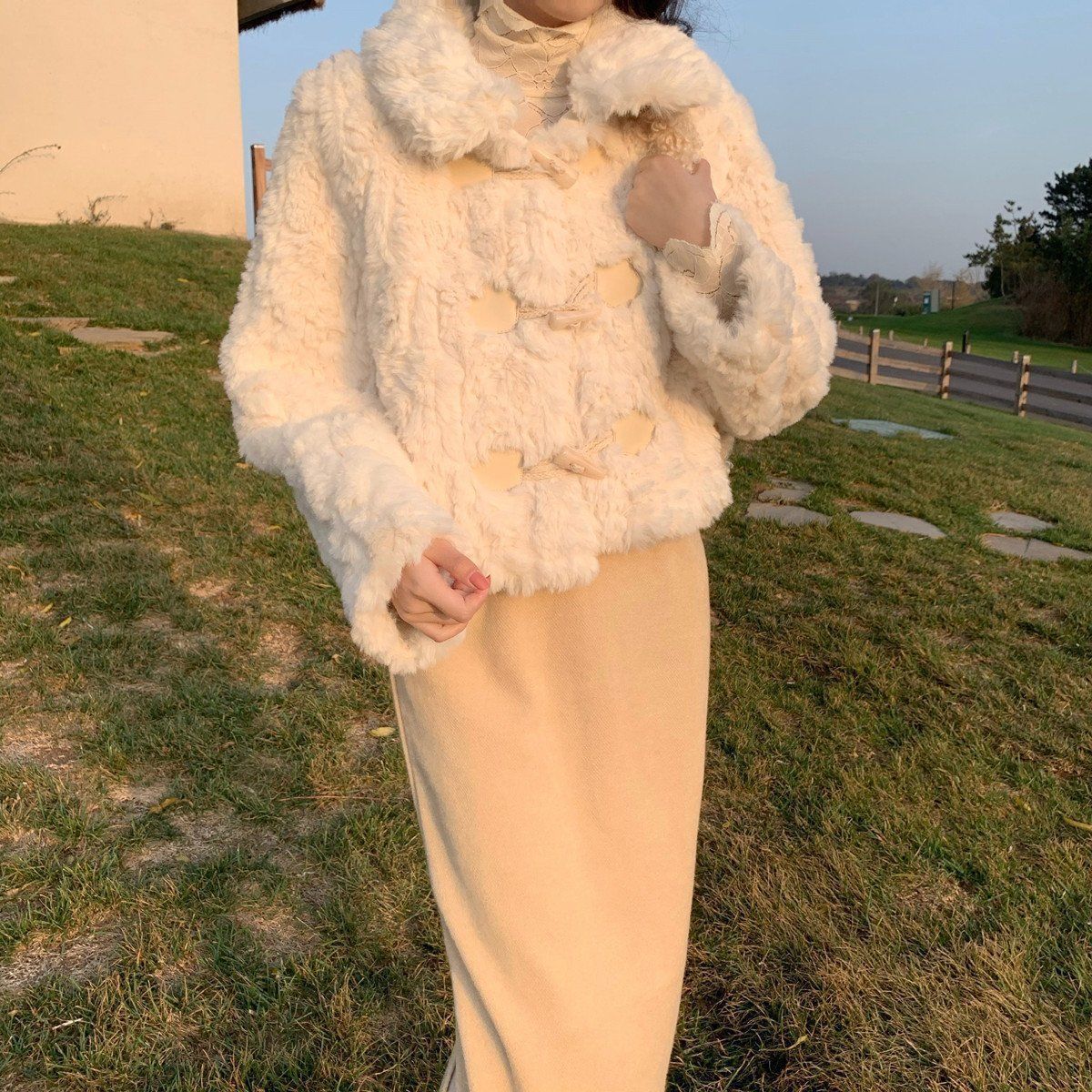 Faux lambswool jacket with toggle buttons
