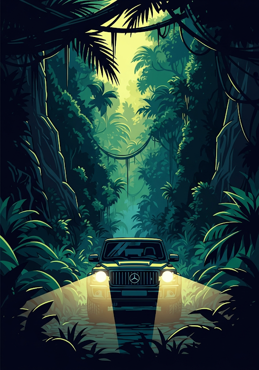 SUV Jungle Adventure Illustration