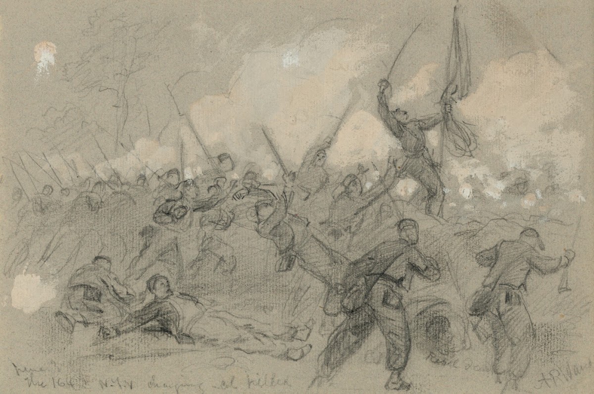 The 164th NYV charging Col killed 1864