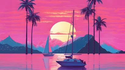 One Last Sunset In Vaporwave Aesthetic World 4K Wallpaper Background