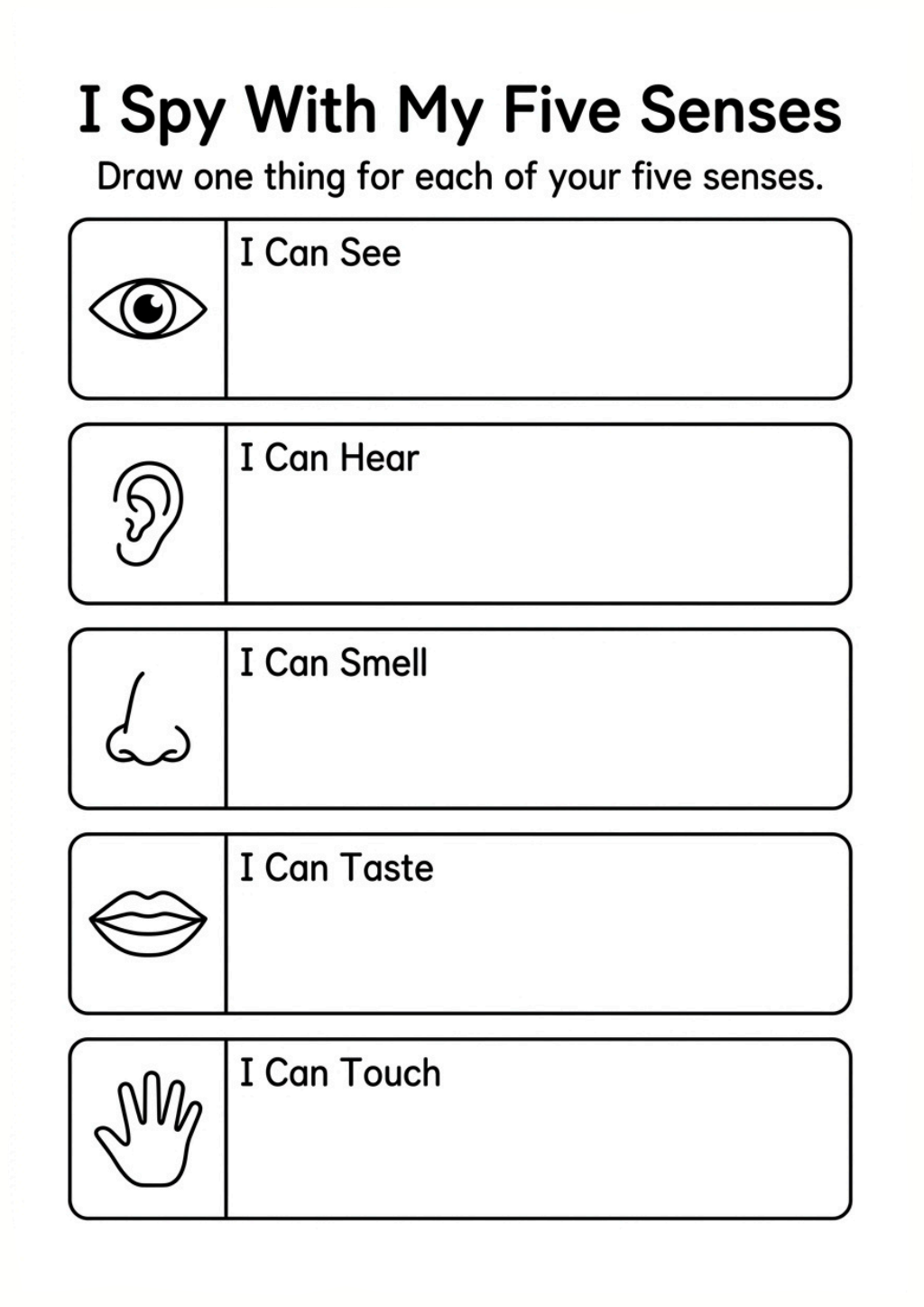 I Spy With My Five Senses Worksheet