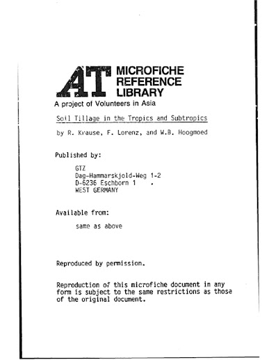 Soil Tillage In The Tropics And Subtropics 1984