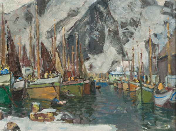 Among the Fishing Boats in Svolvaer Study from Lofoten 1934