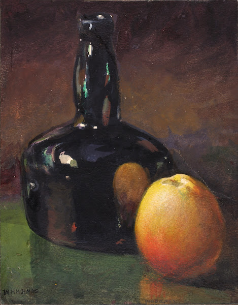 Still Life Apples and Bottle
