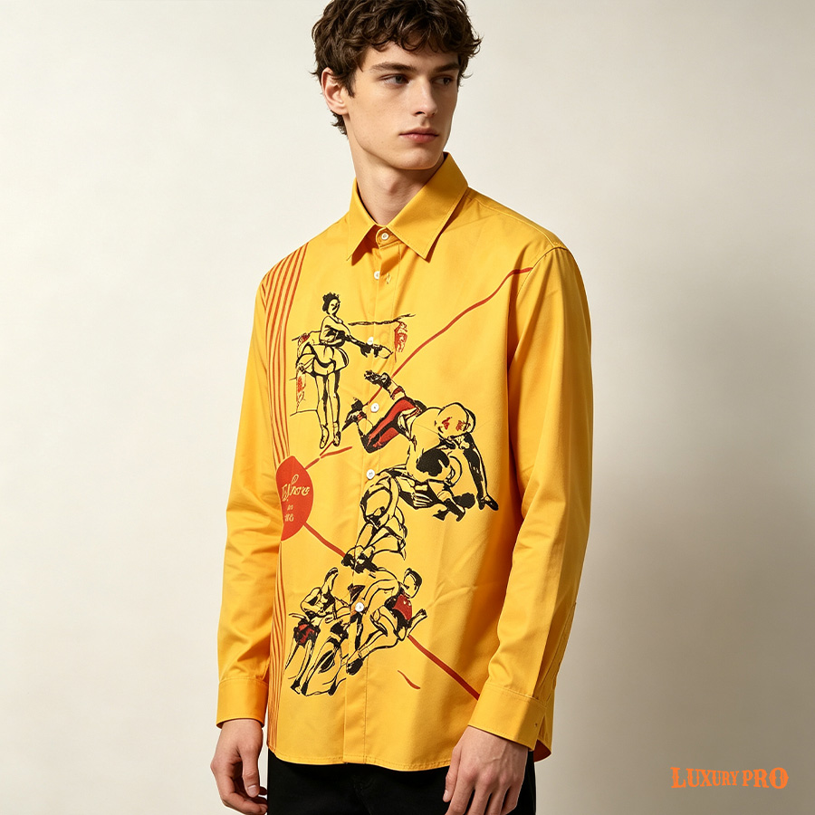 AOP EO Long Sleeve Shirt Regular Double Collar With Pocket – Linglong Linen Fabric