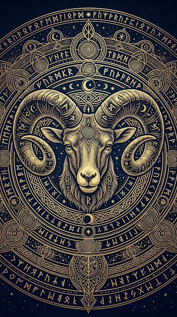 Intricate Golden Ram Head with Esoteric Symbols - Free mobile Wallpaper