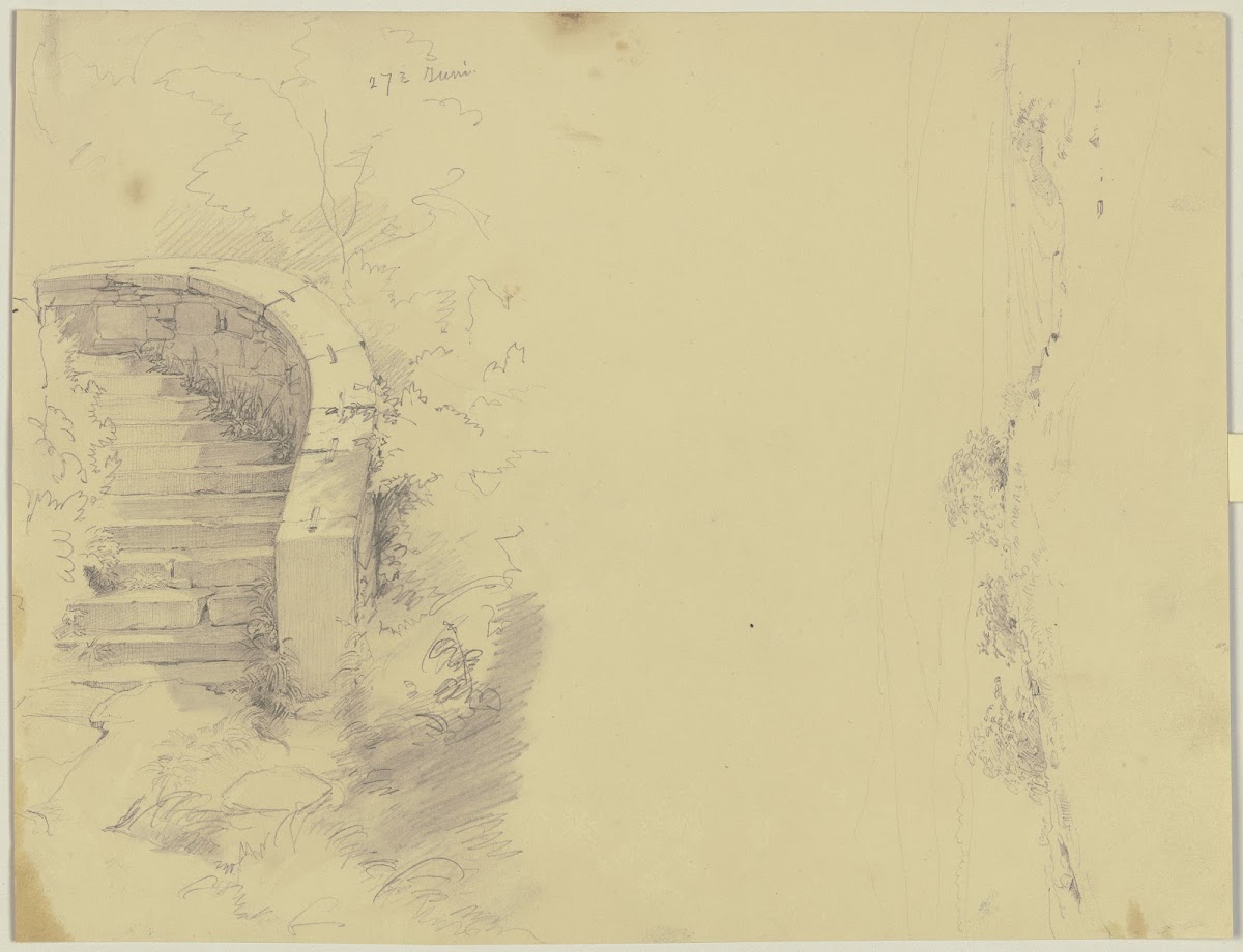 Studienblatt Parktreppe Landschaft 1837