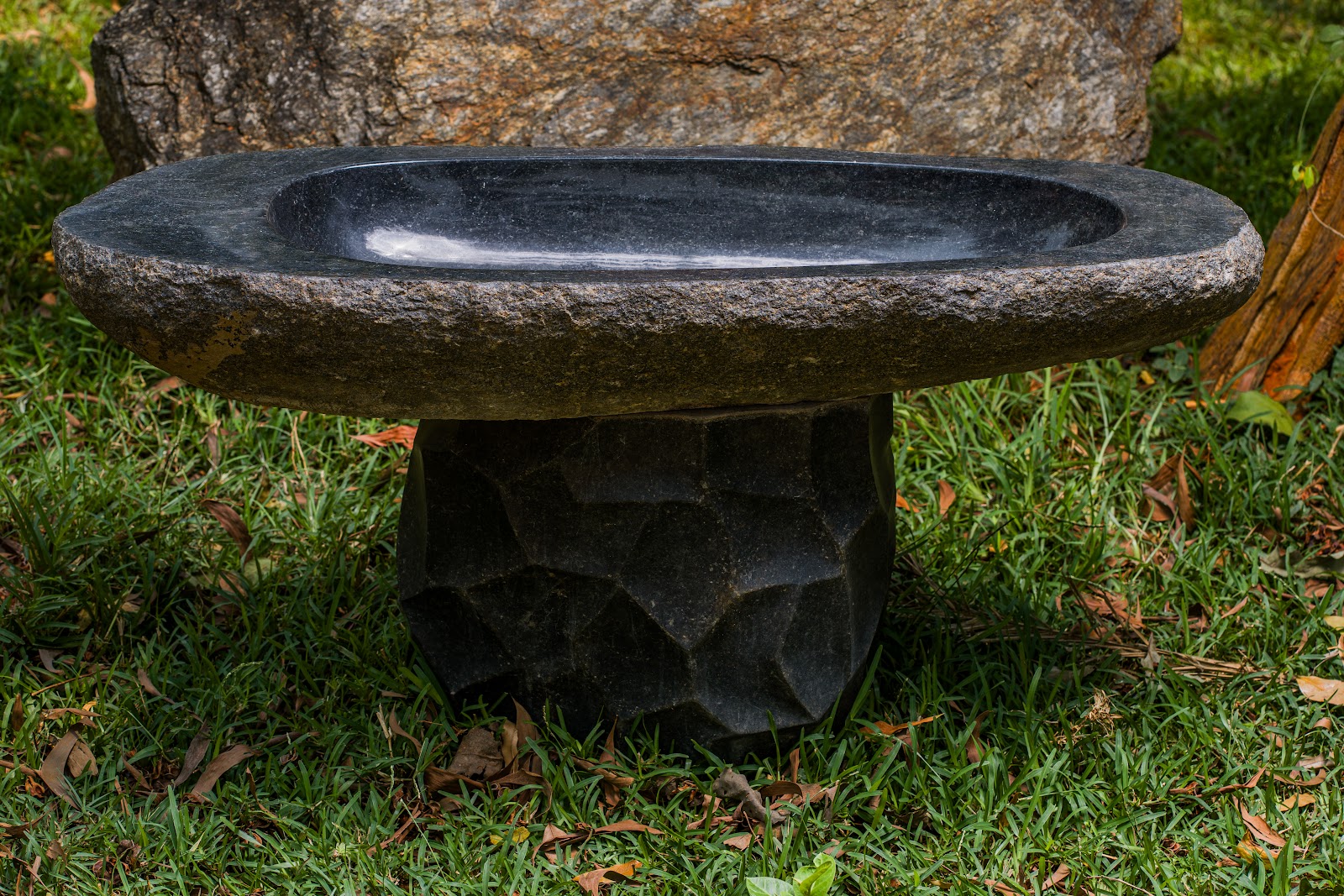 Elongated Stone Basin, studio view 2