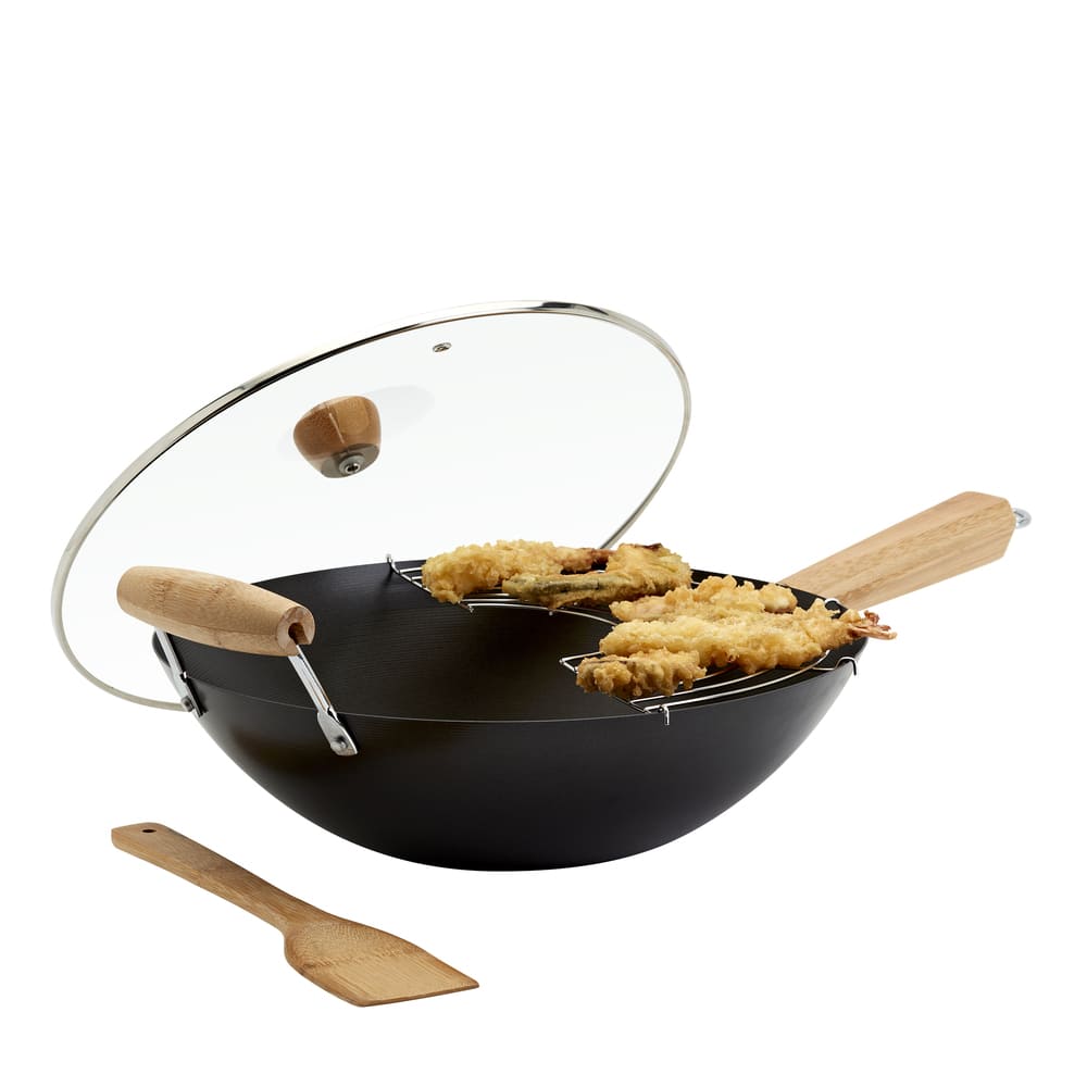 Set de wok antiadherente de acero al carbono Infuse™ con rejilla y tapa, 4 piezas