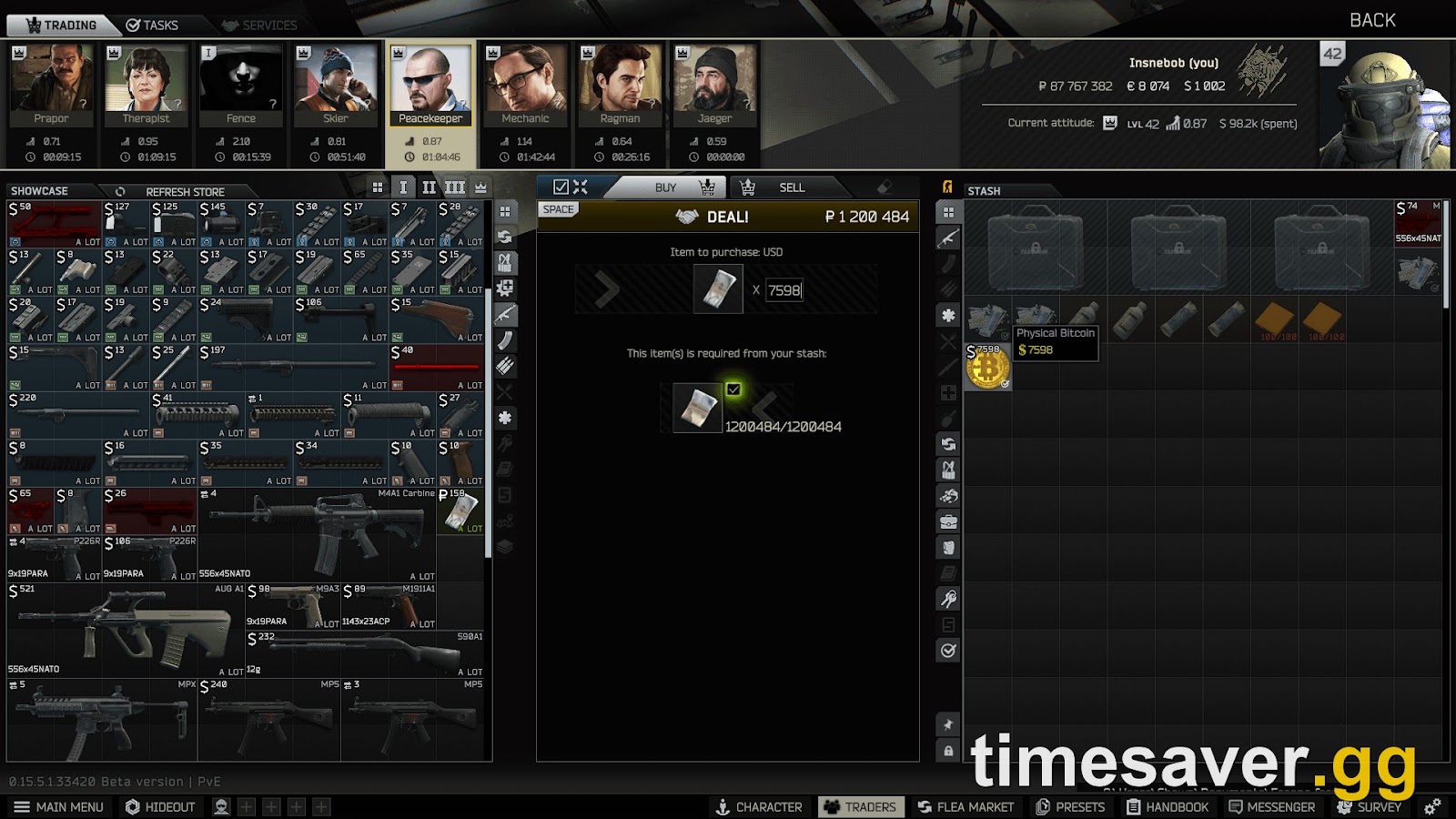 Selling Physical Bitcoin to Therapist in Escape from Tarkov for roubles