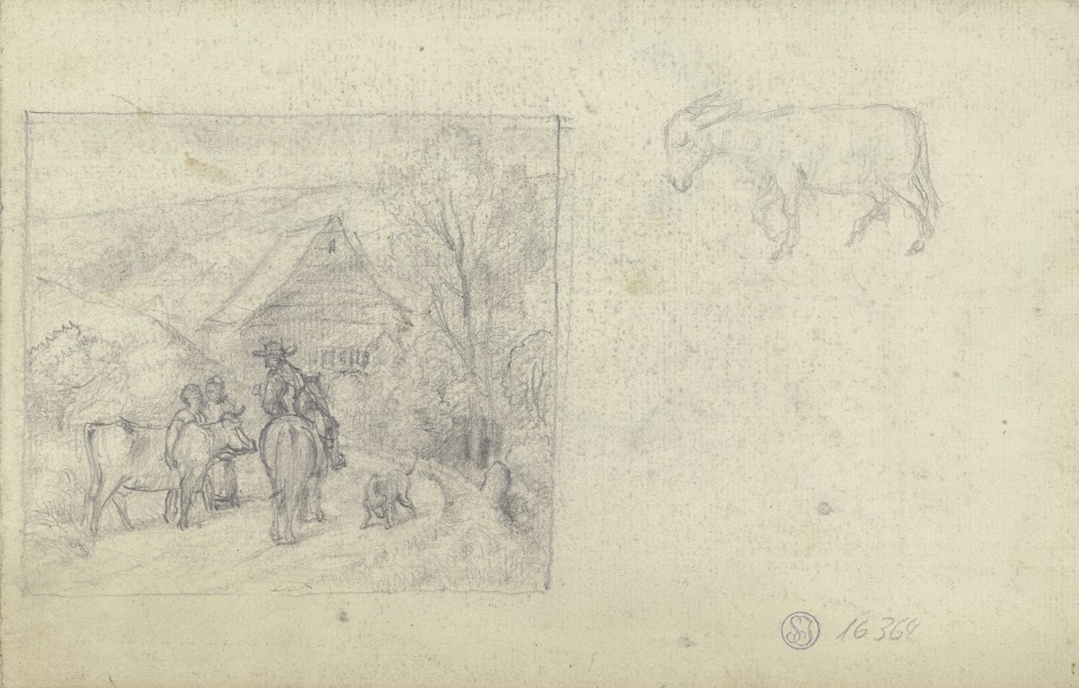 Landschaft mit Reiter Skizze eines Esels