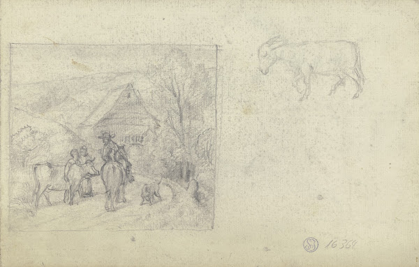 Landschaft mit Reiter Skizze eines Esels