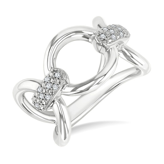 Silver Bold Oval Shape Link Diamond Ring