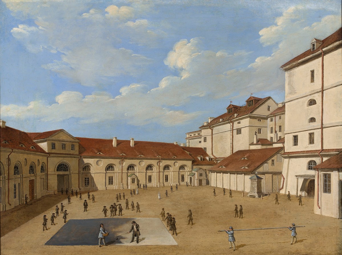 Painting a stage curtain circa 1840