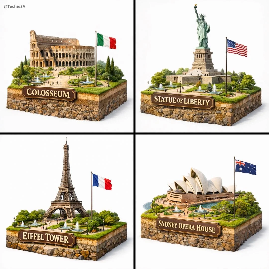 Crea un modelo hiperrealista en 3D estilo diorama de [LANDMARK NAME].