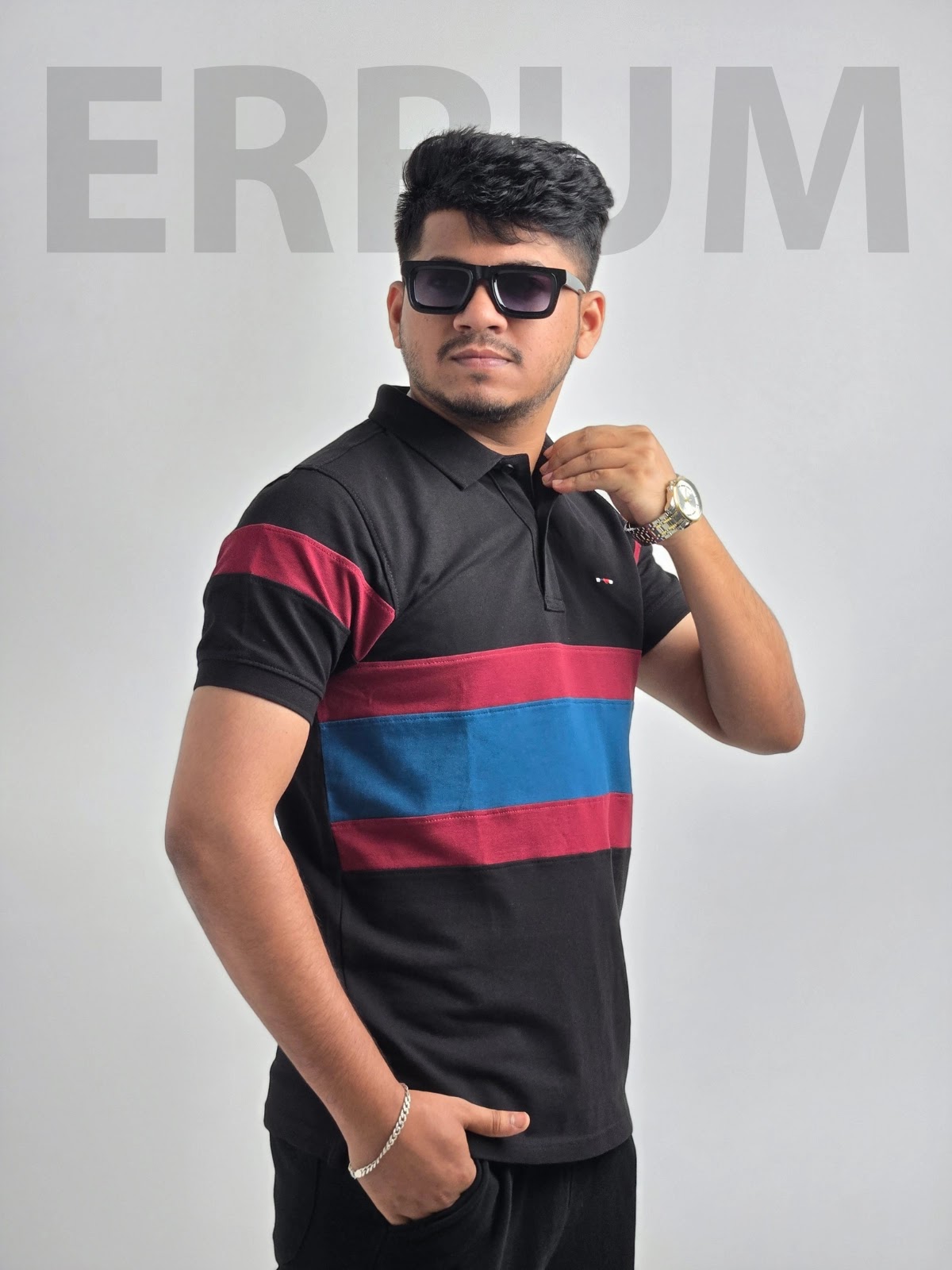 Tommy Chest Panel Polo - Black