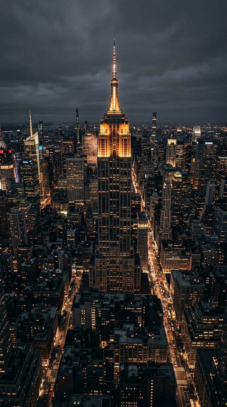 High Angle Aerial View of the Empire State Building at Night - Free 4K mobile Wallpaper