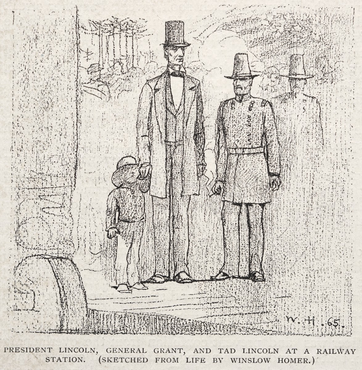 President Lincoln General Grant and Tad Lincoln at a Railway Station 1887
