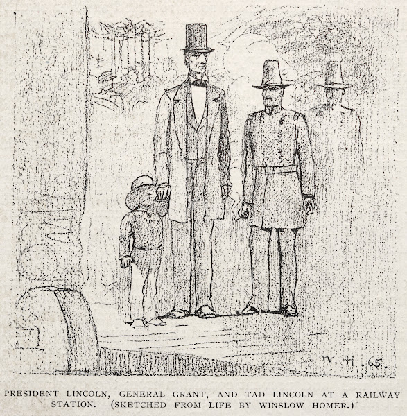 President Lincoln General Grant and Tad Lincoln at a Railway Station 1887