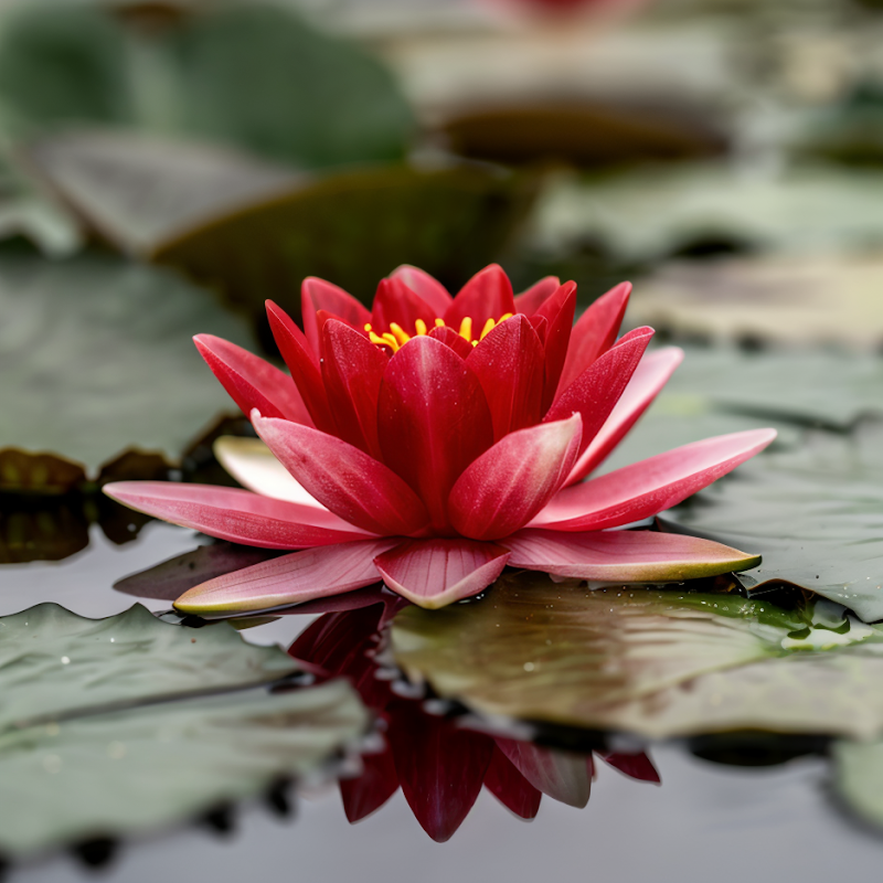 Nymphaea 'James Hudson' ninfea rossa in fiore nello stagno