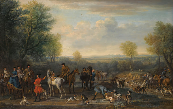 A Hunting Party Possibly Depicting Charles Spencer 3rd Duke Of Marlborough 1706