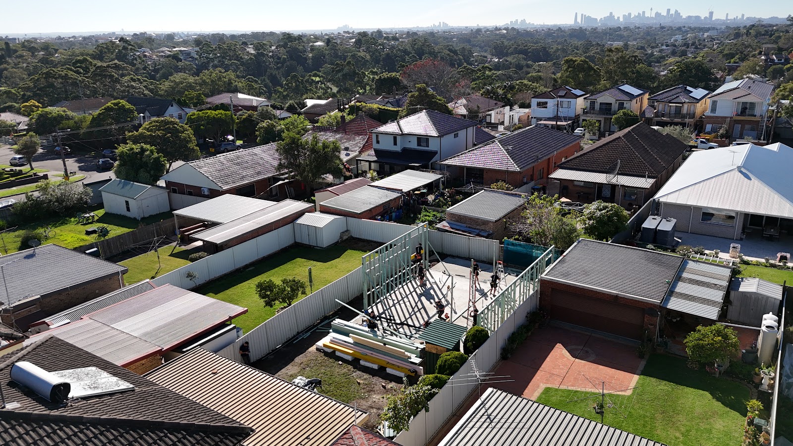 Elevated drone shot construction Sydney