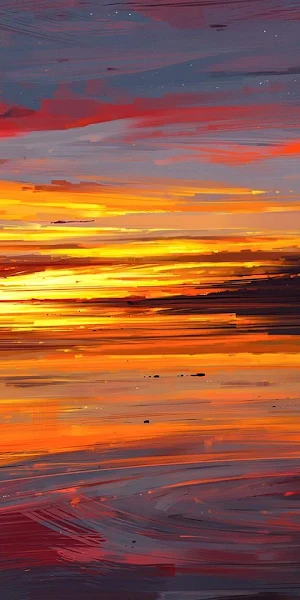 Sunset, Couple, Beach, Painting Full HD Wallpaper Background