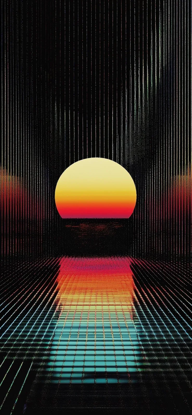 Abstract Retro Sun Grid - Synthwave Digital Art Full HD iPhone Wallpaper (1181x2558)