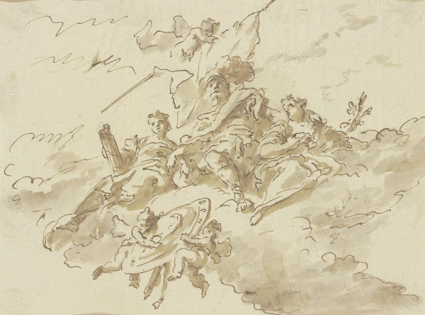 Allegorische Figurengruppe auf Wolken