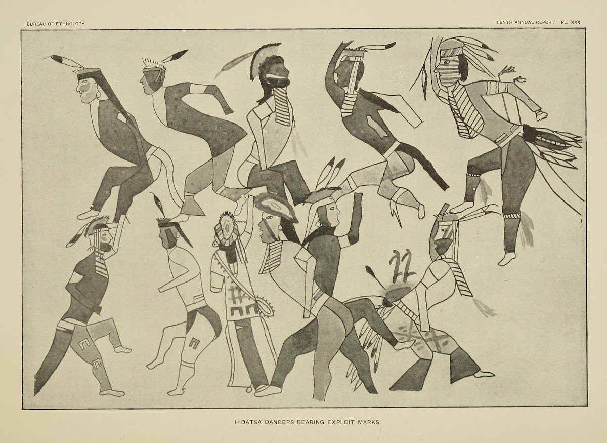 Hidatsa Dancers bearing exploit marks 1894