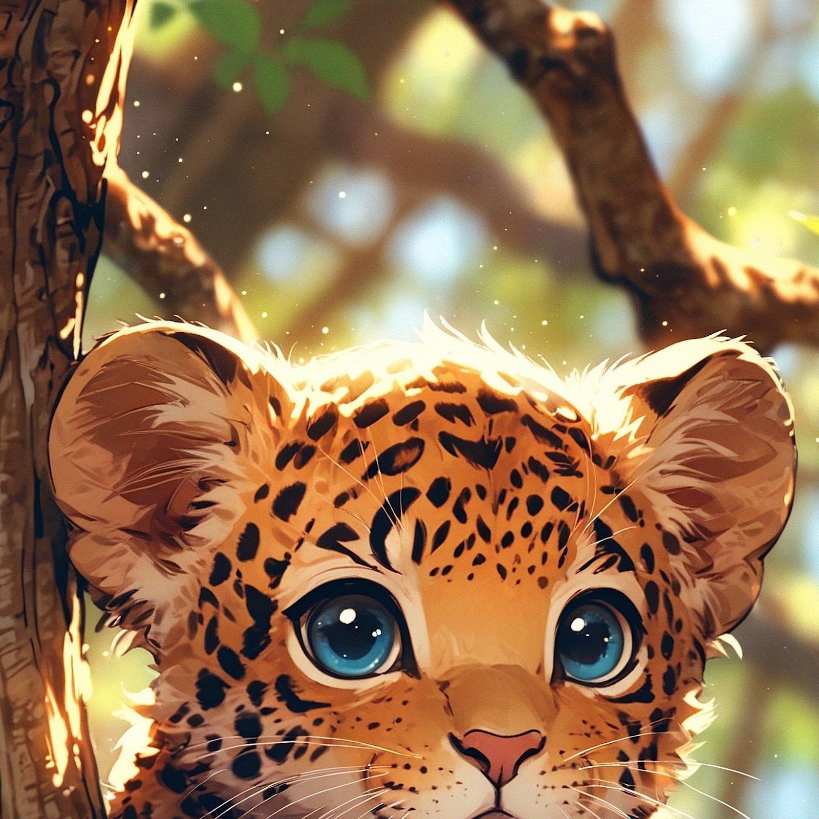 Download Cute Leopard Cub In Tree 2K iPhone