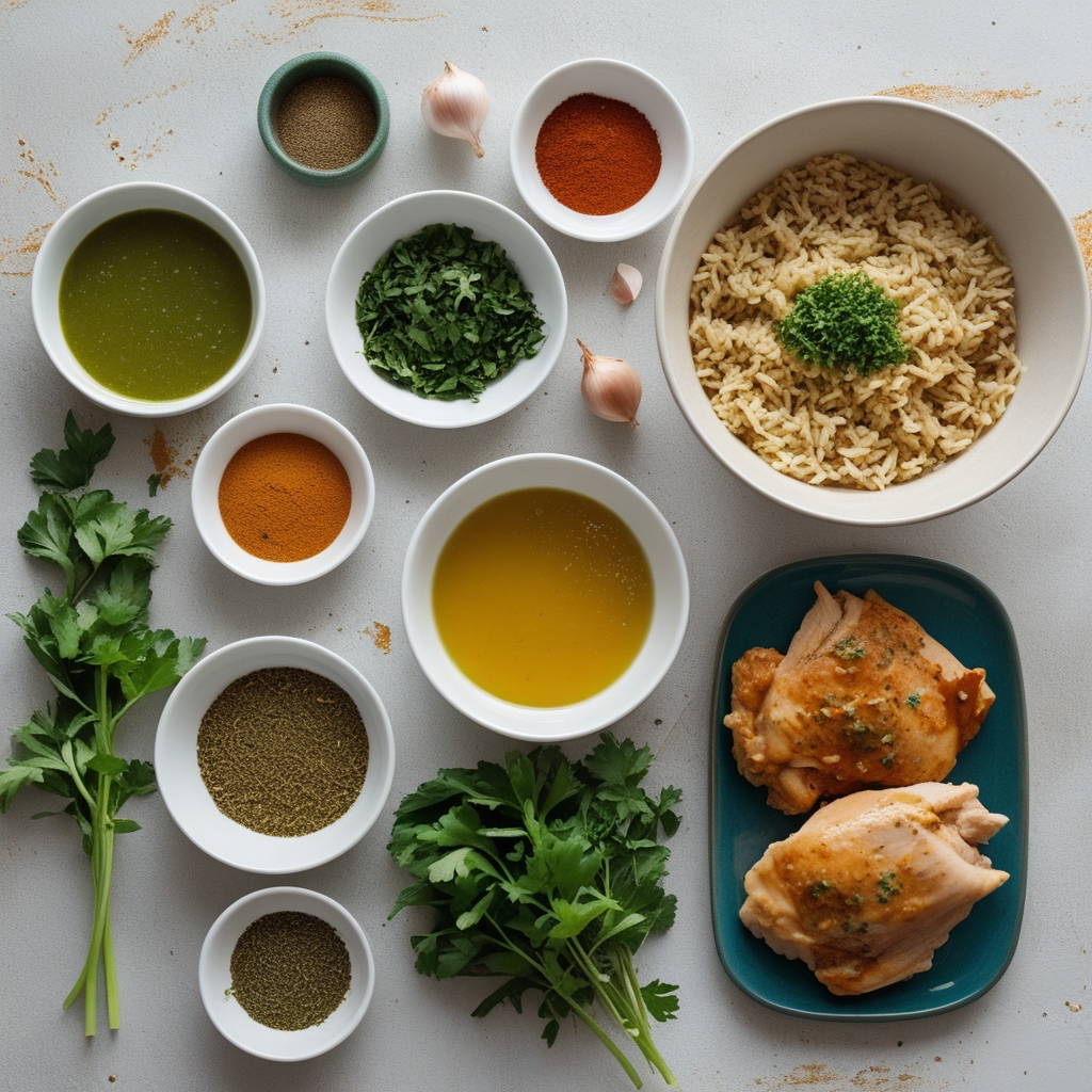 Ingredients for Peruvian Chicken and Rice with Green Sauce - Easy & Flavorful Homemade Meal