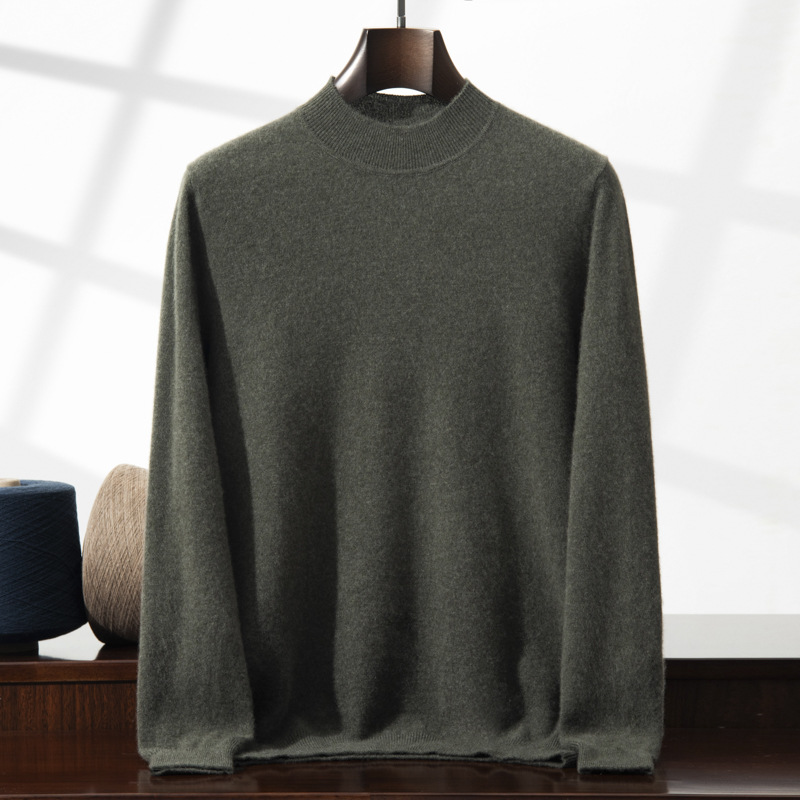 Men's cashmere sweater, standing collar, thin