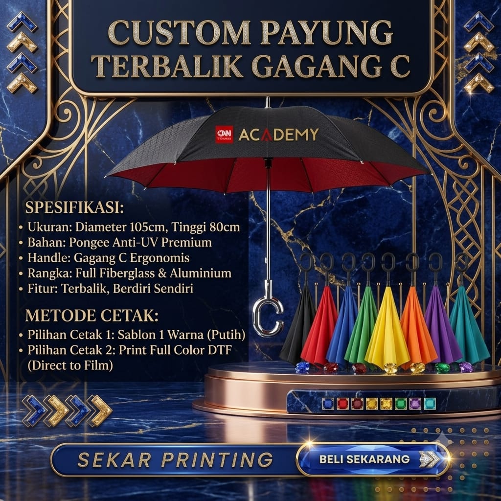 Pilihan payung terbalik gagang C custom — Sekar Printing