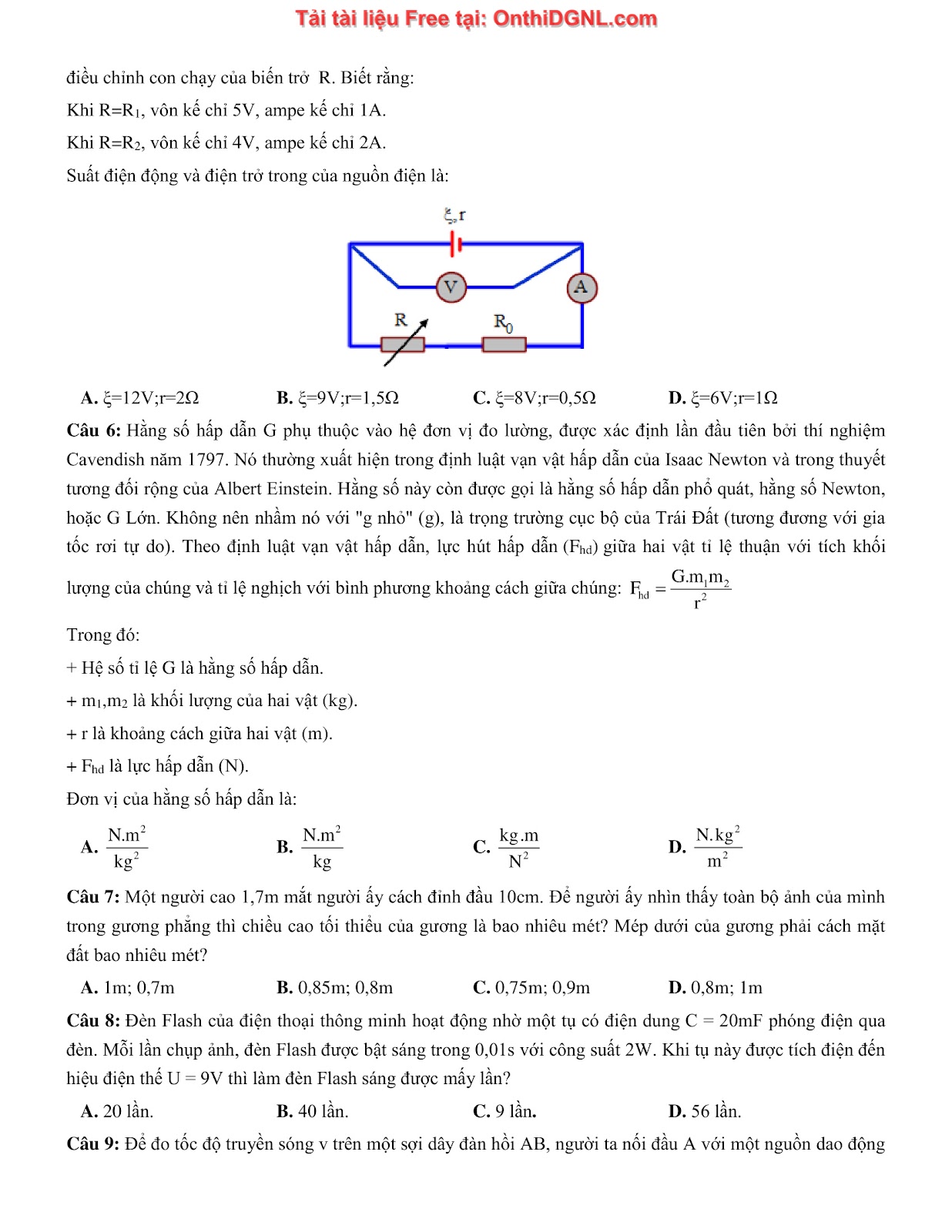 105 bài tập môn Vật Lý - Ôn thi ĐGNL Bách khoa Hà Nội Phần 6