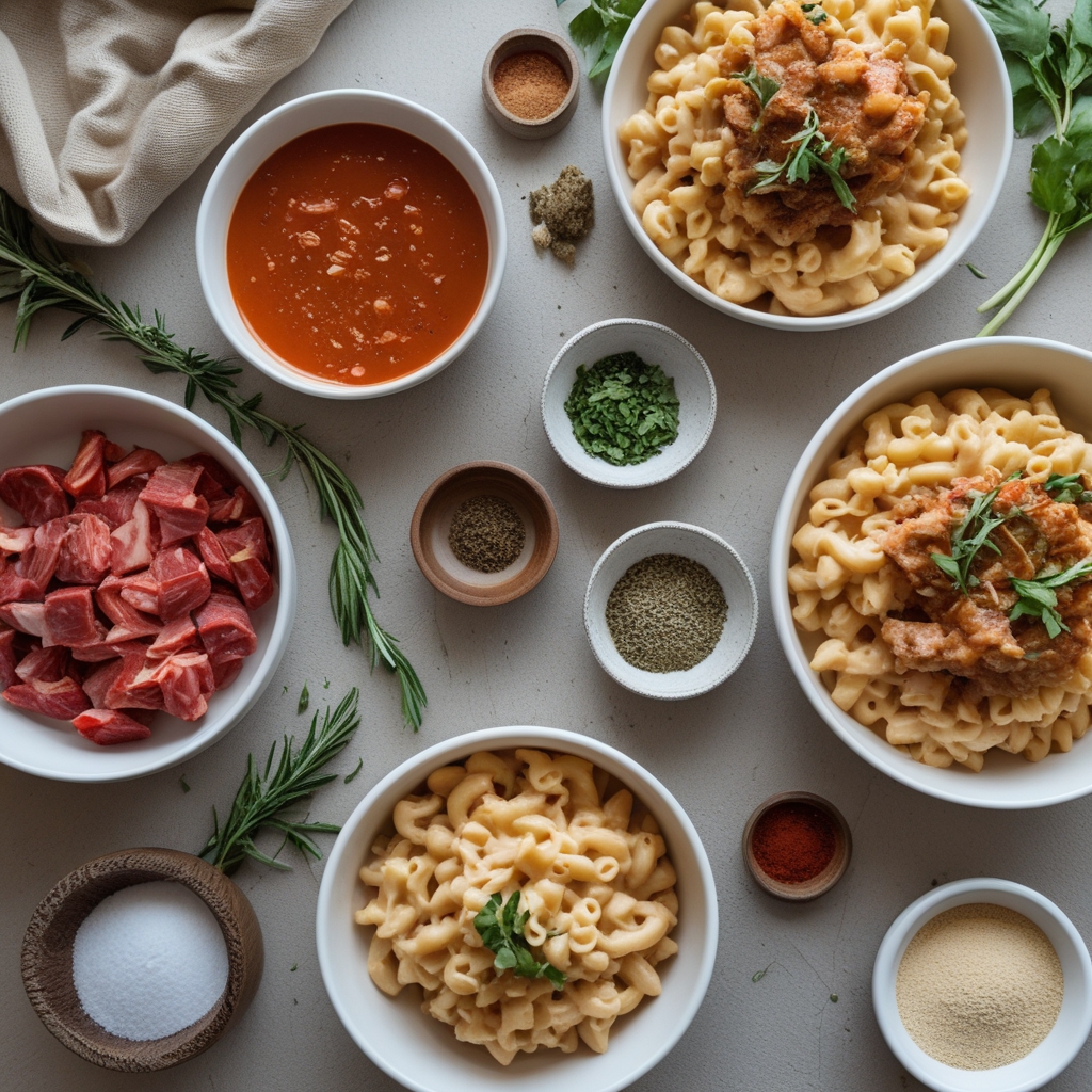 Ingredients for High-Protein Creamy Philly Cheesesteak Mac & Cheese - Easy Comfort Food Recipe