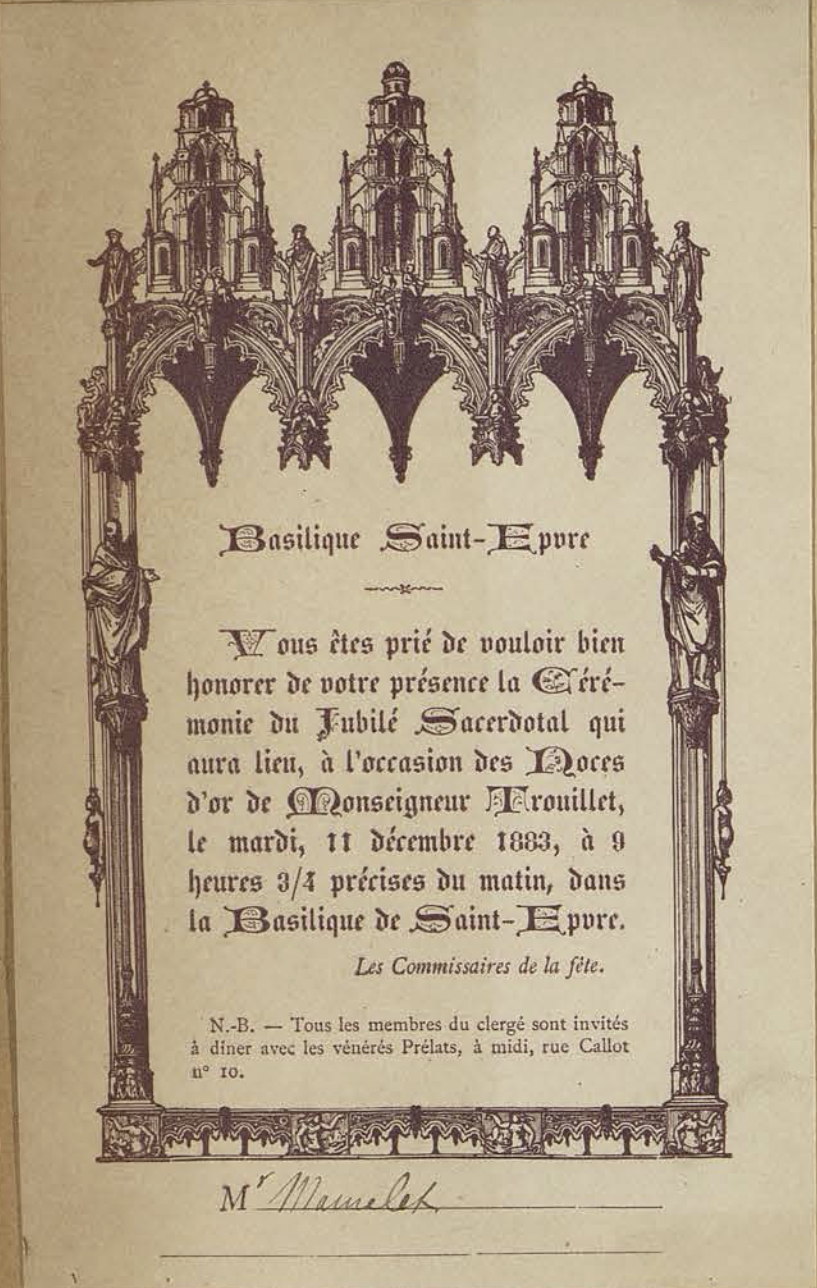 Feuillet d'invitation du jubilé sacerdotal de Monseigneur Trouillet