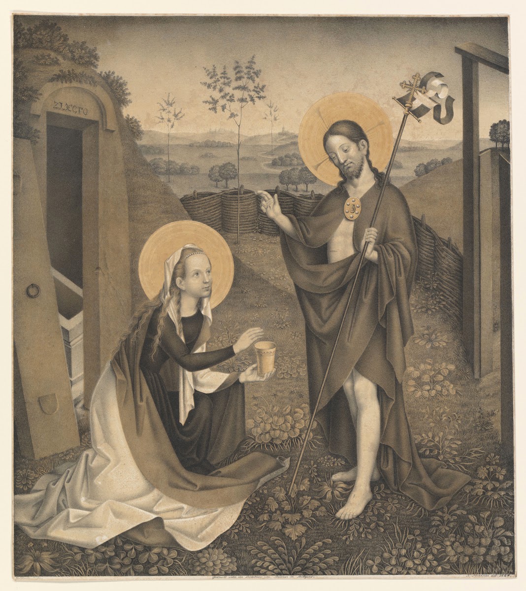 Christ and Mary Magdalene in a fenced garden 1823