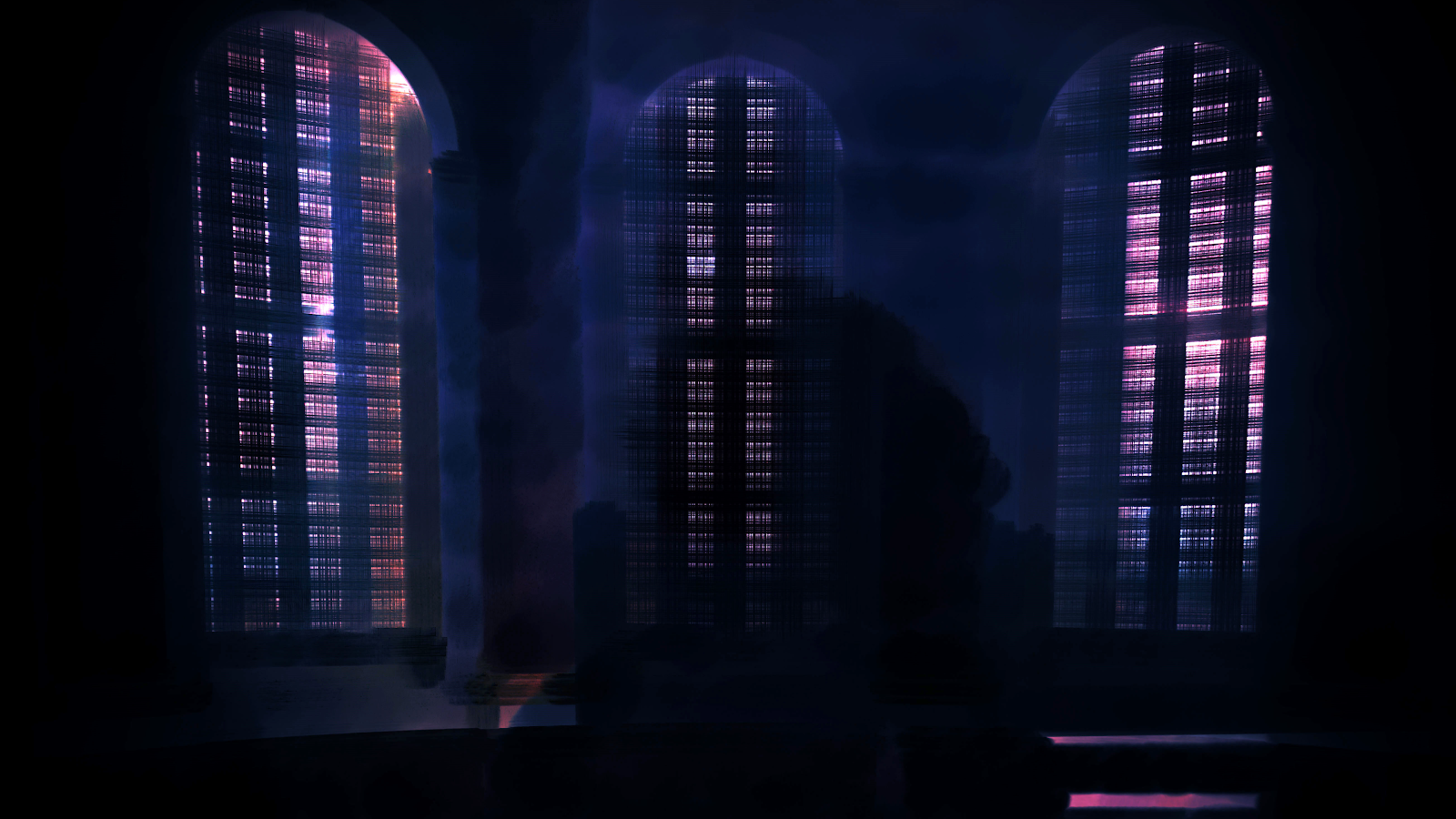 Glowing Cyberpunk Gothic Windows - Digital Art 4K Wallpaper (3840x2160)