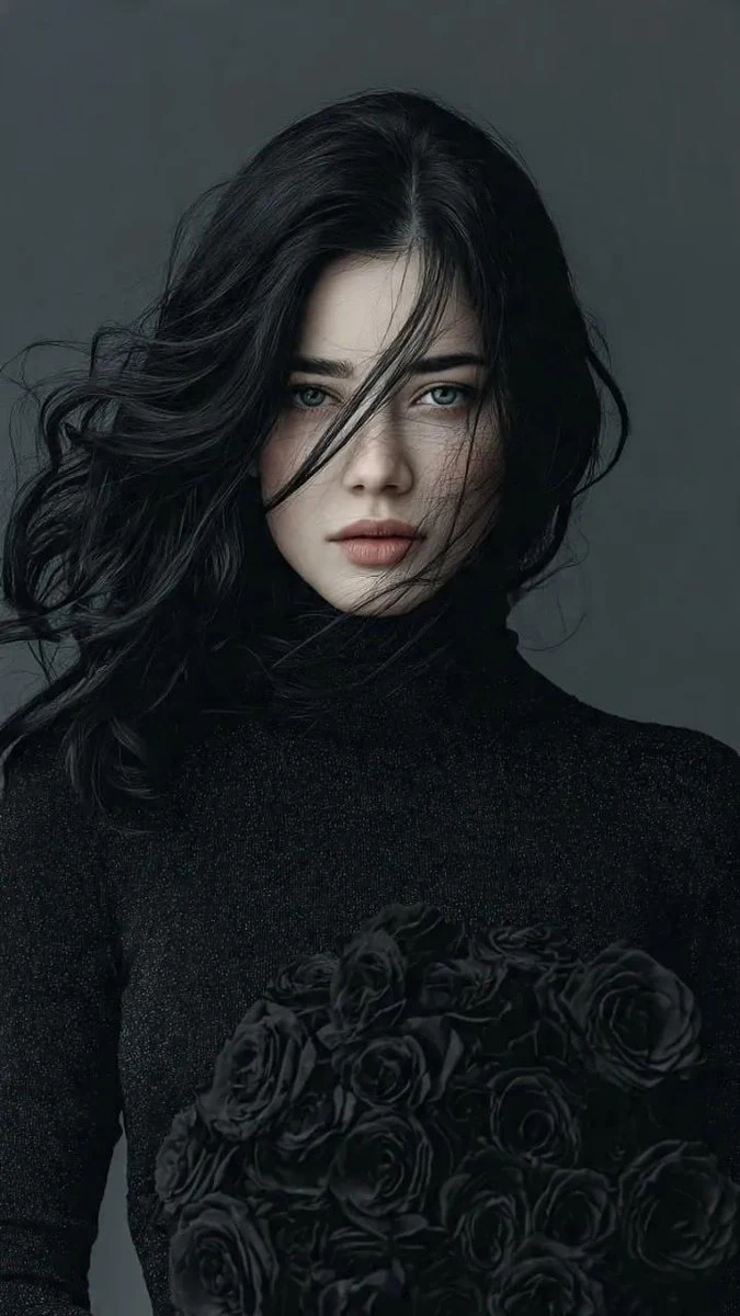 Retrato cinematográfico de elegancia gótica