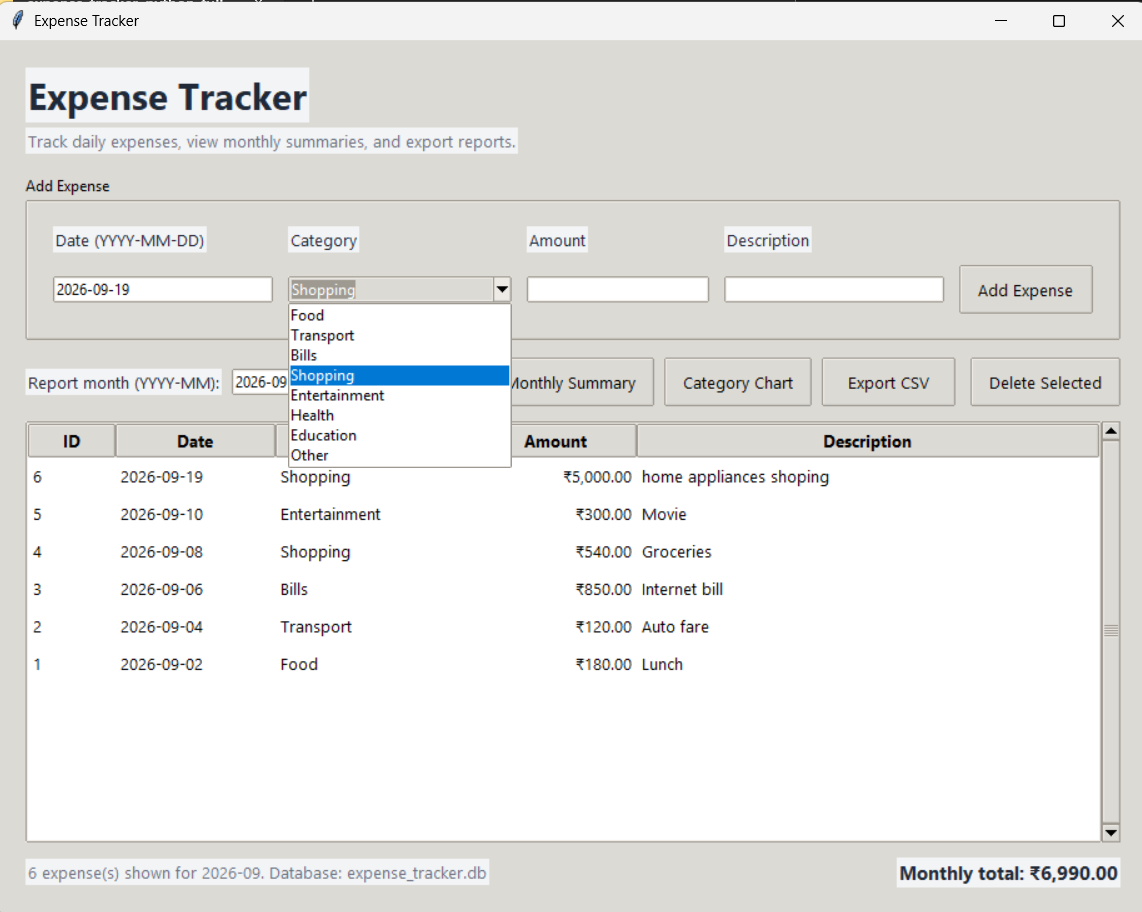Expense Tracker (Python) — screenshot 1