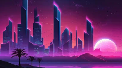 Urban Neon Night Synthwave 4K Wallpaper Background